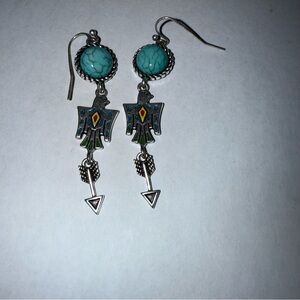 Montana Silversmiths Turquoise Color bead and Silver Thunderbird Earrings
